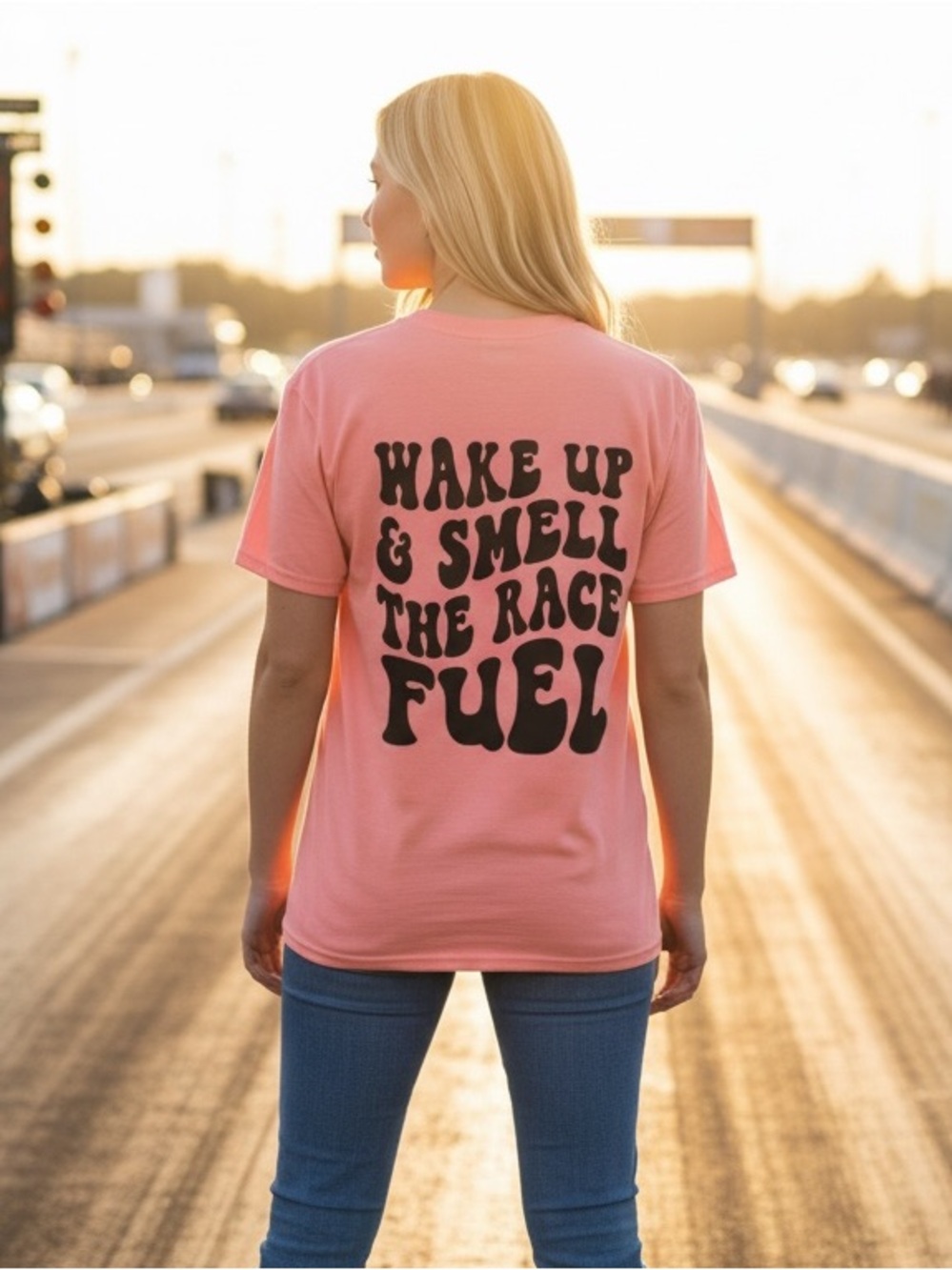 Wake Up & Smell The Race Fuel // Pink Graphic Tee // Womens